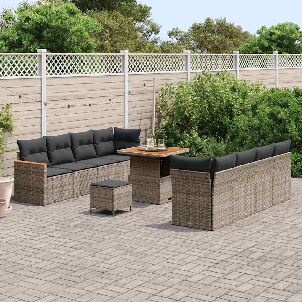 Gartensofa-set mit Kissen 12 pcs Grau Poly-Rattan