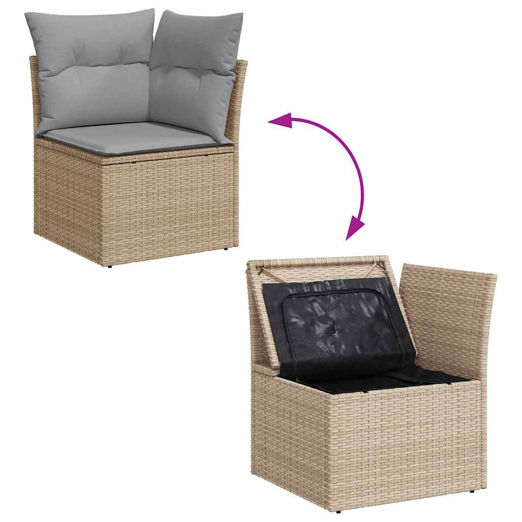 Gartensofa-set mit Kissen 9 pcs Beige Poly Rattan