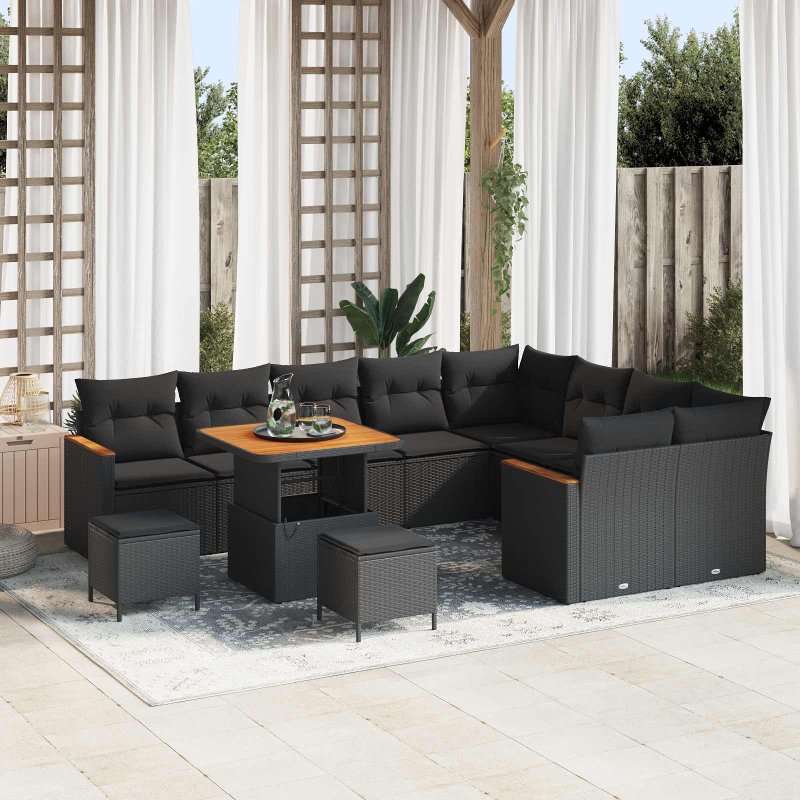 Gartensofa-set mit Kissen mit Kissen 12 pcs Schwarz Poly Rattan