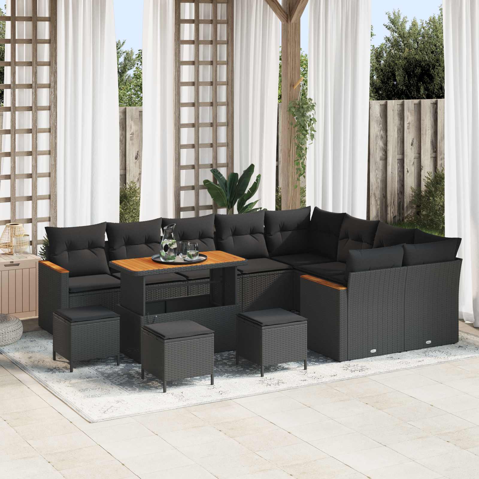 Gartensofa-set mit Kissen mit Kissen 13 pcs Schwarz Poly Rattan