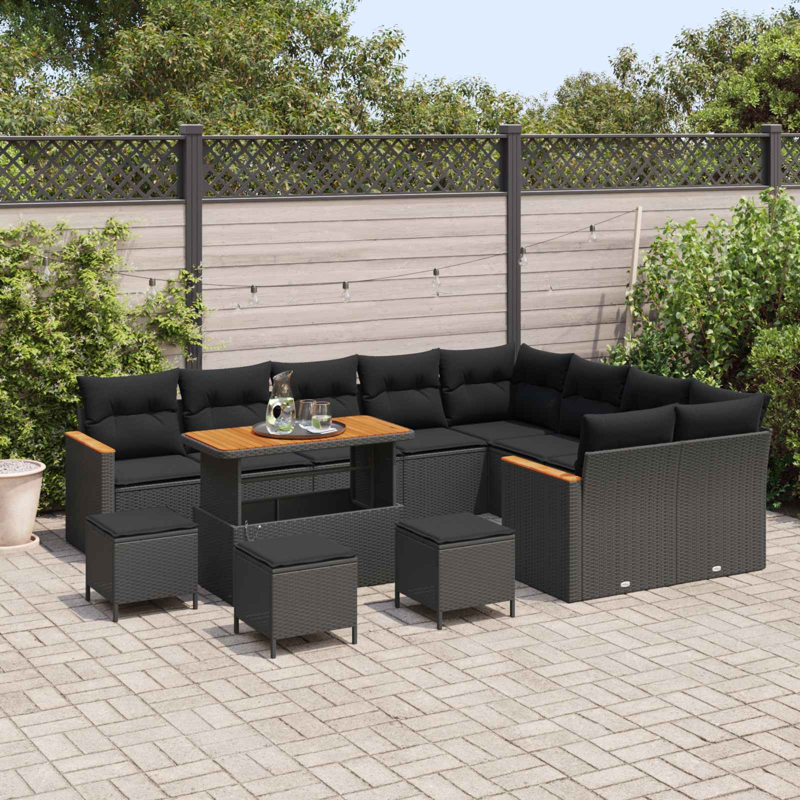 Gartensofa-set mit Kissen mit Kissen 13 pcs Schwarz Poly Rattan