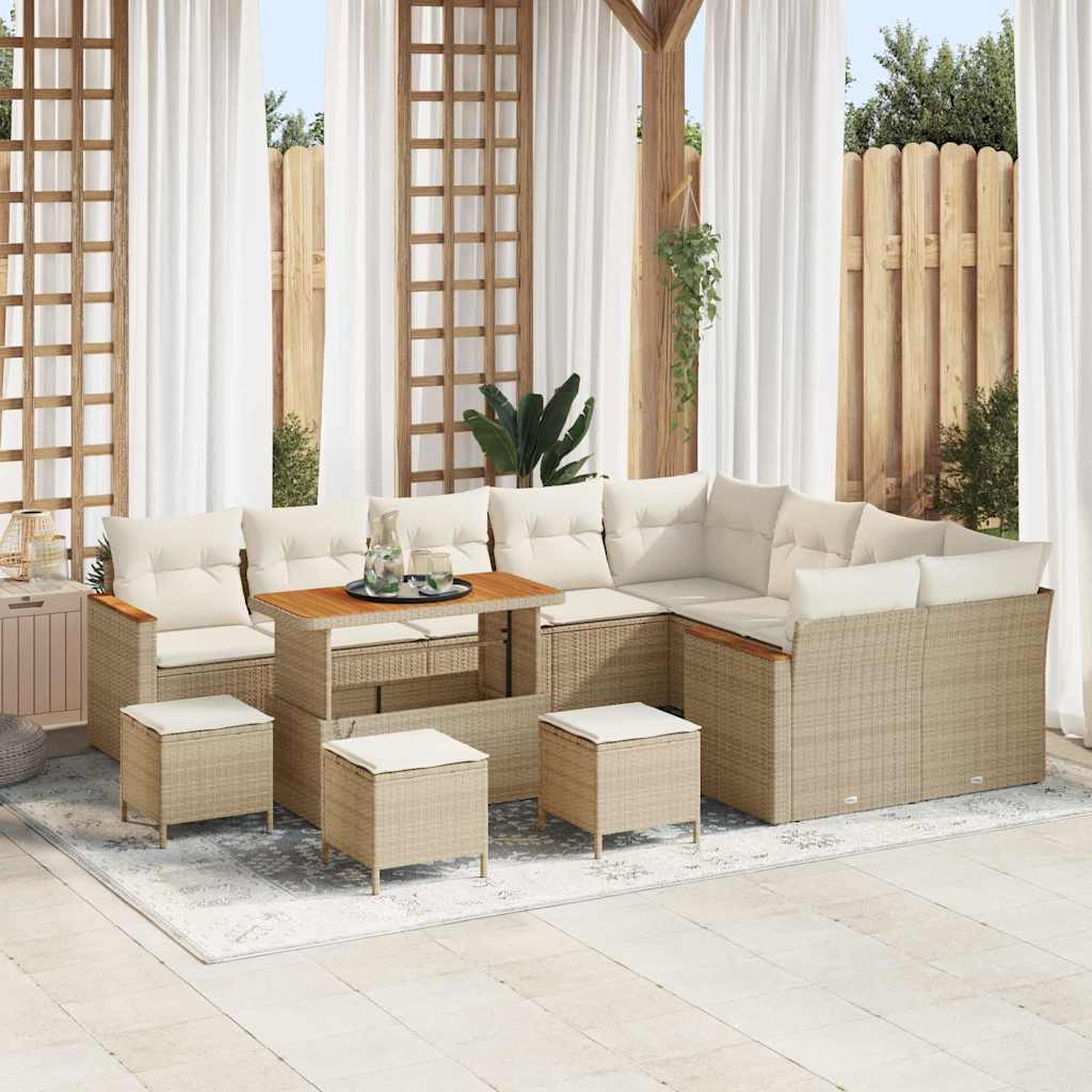 Gartensofa-set mit Kissen mit Speicher 13 pcs Beige Poly Rattan