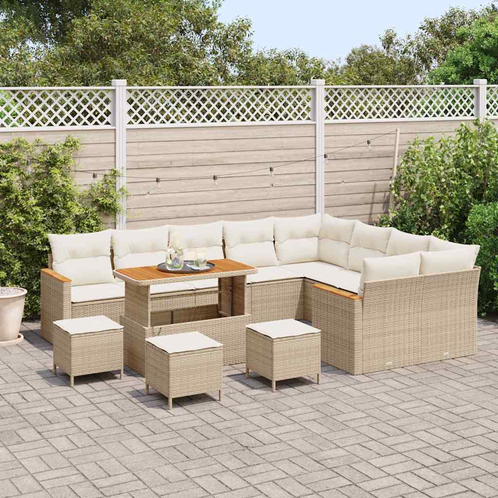 Gartensofa-set mit Kissen mit Speicher 13 pcs Beige Poly Rattan