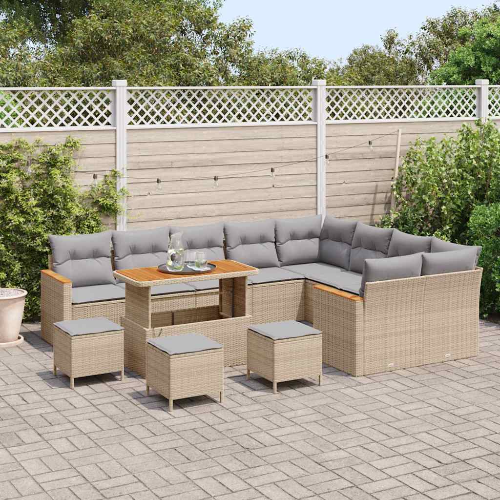 Gartensofa-set mit Kissen mit Speicher 13 pcs Beige Poly Rattan