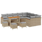 Gartensofa-set mit Kissen mit Speicher 13 pcs Beige Poly Rattan