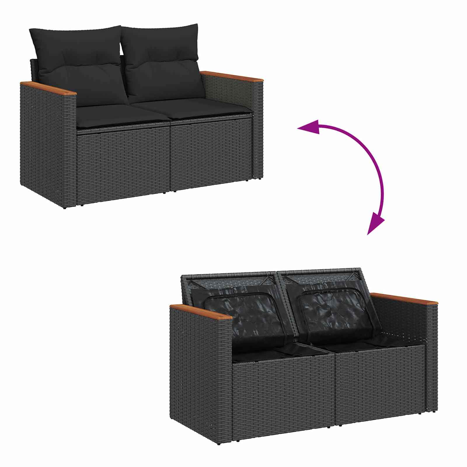 Gartensofa-set mit Kissen 13 pcs Schwarz Poly-Rattan