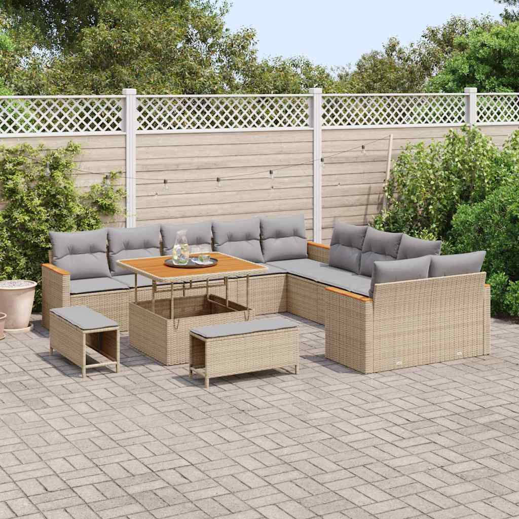 Gartensofa-set mit Kissen 13 pcs Beige Poly-Rattan