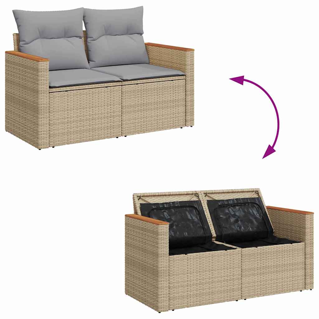 Gartensofa-set mit Kissen 13 pcs Beige Poly-Rattan