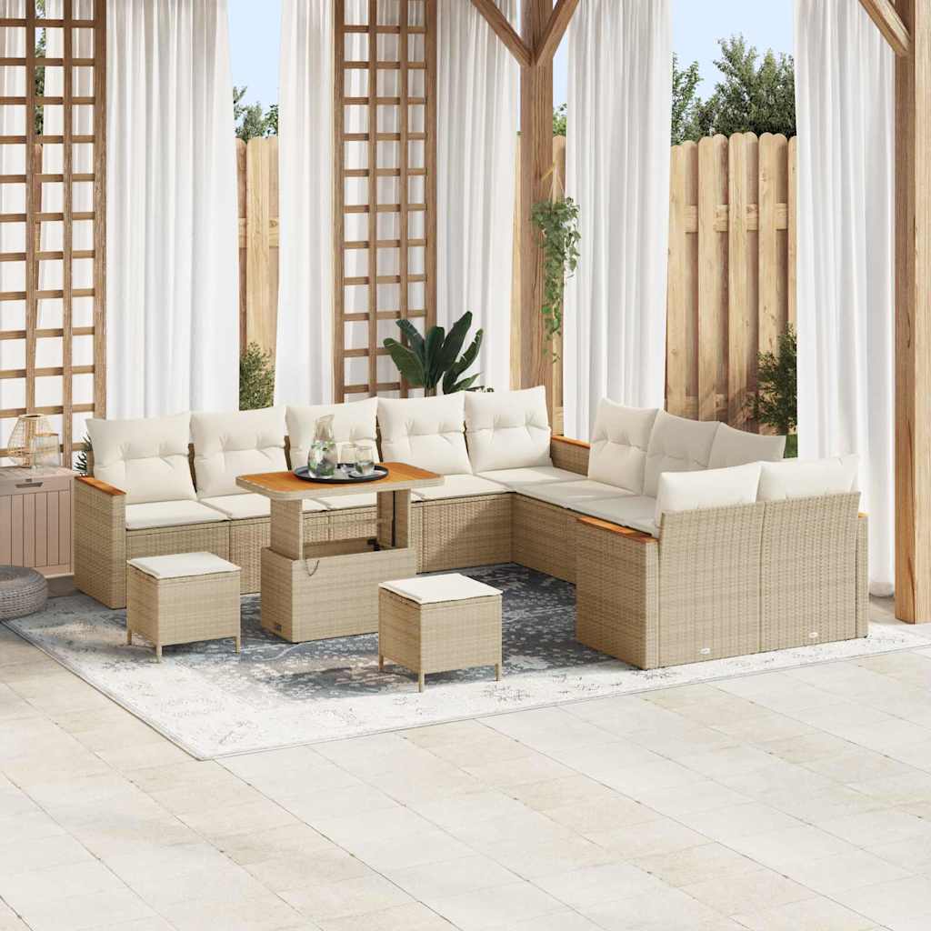 Gartensofa-set mit Kissen 13 pcs Beige Poly-Rattan