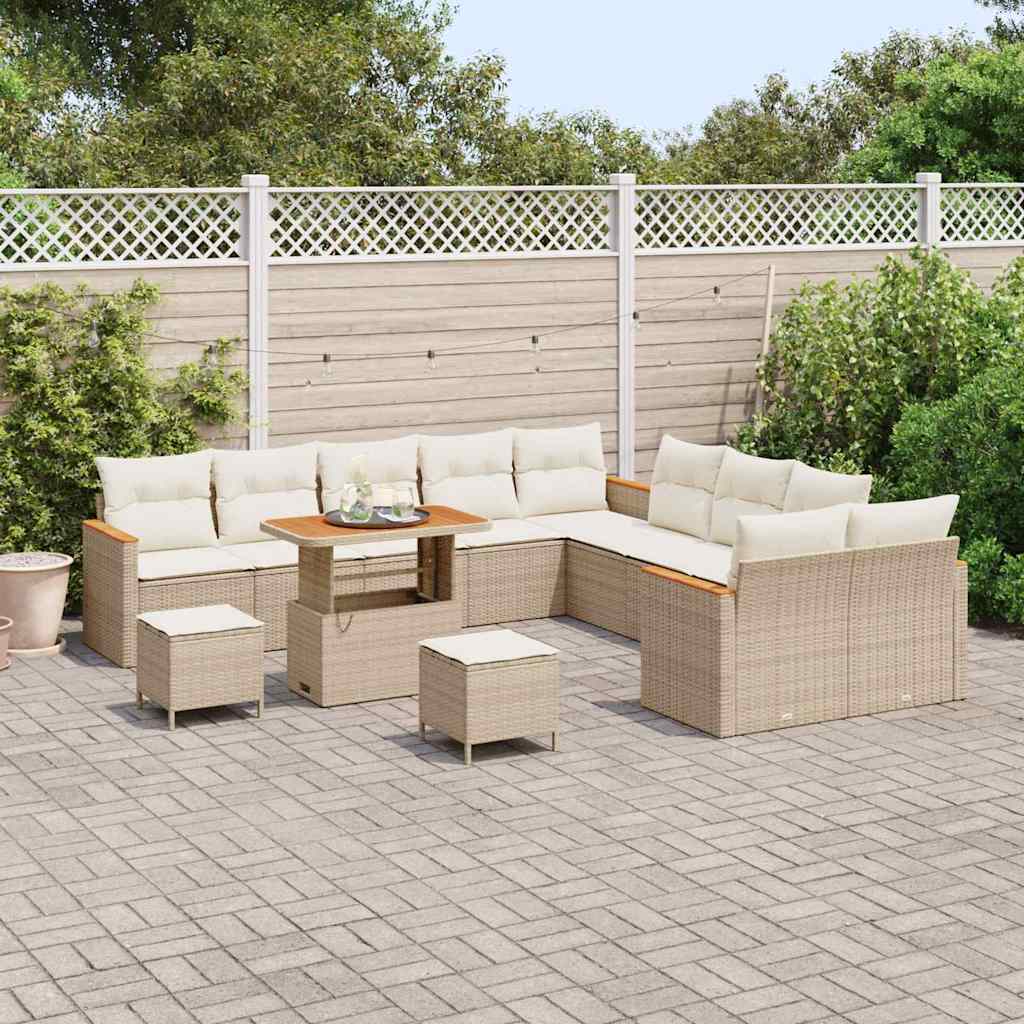 Gartensofa-set mit Kissen 13 pcs Beige Poly-Rattan