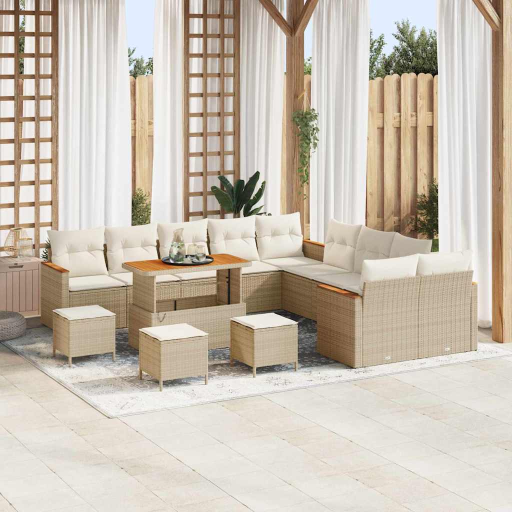Gartensofa-set mit Kissen 18 pcs Beige und Creme Poly-Rattan