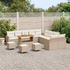 Gartensofa-set mit Kissen 18 pcs Beige und Creme Poly-Rattan