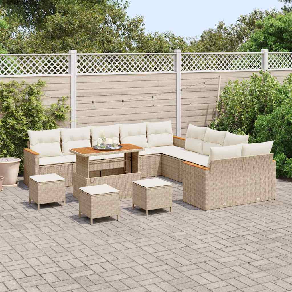 Gartensofa-set mit Kissen 18 pcs Beige und Creme Poly-Rattan