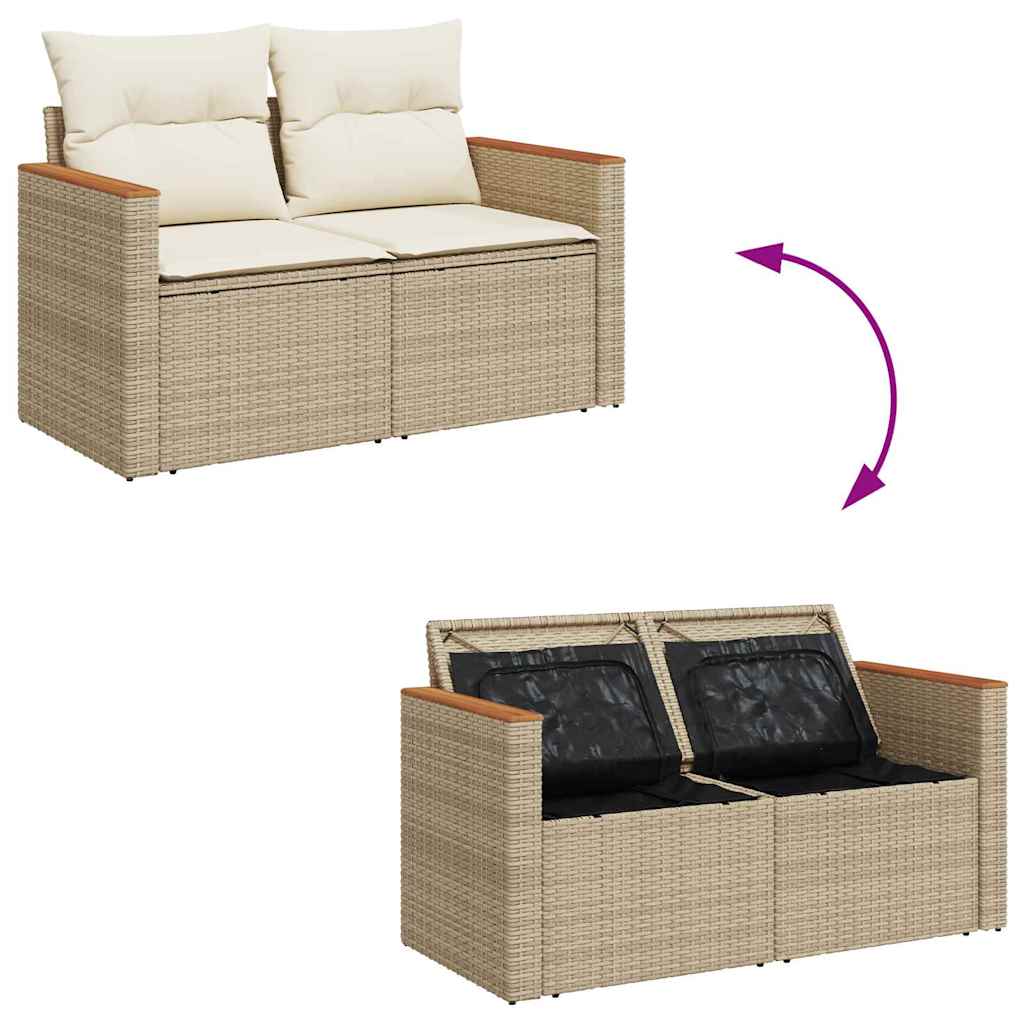 Gartensofa-set mit Kissen 18 pcs Beige und Creme Poly-Rattan