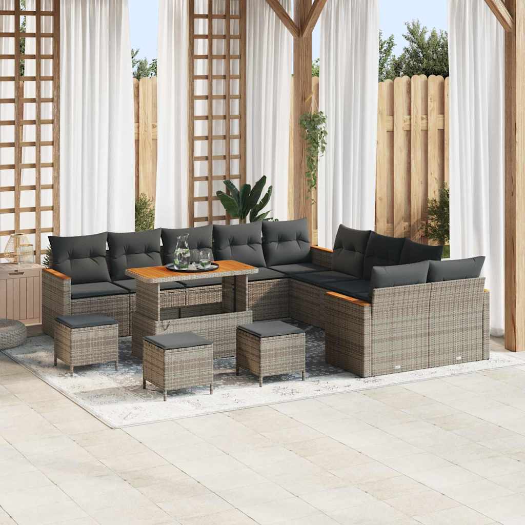 Gartensofa-set mit Kissen 18 pcs Grau Poly-Rattan