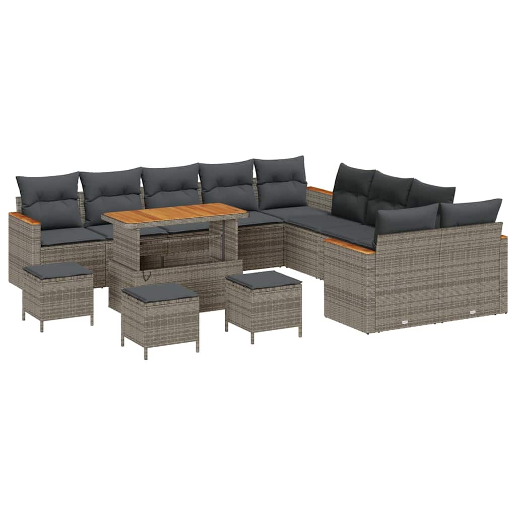 Gartensofa-set mit Kissen 18 pcs Grau Poly-Rattan