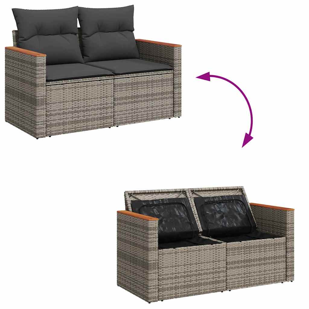 Gartensofa-set mit Kissen 18 pcs Grau Poly-Rattan