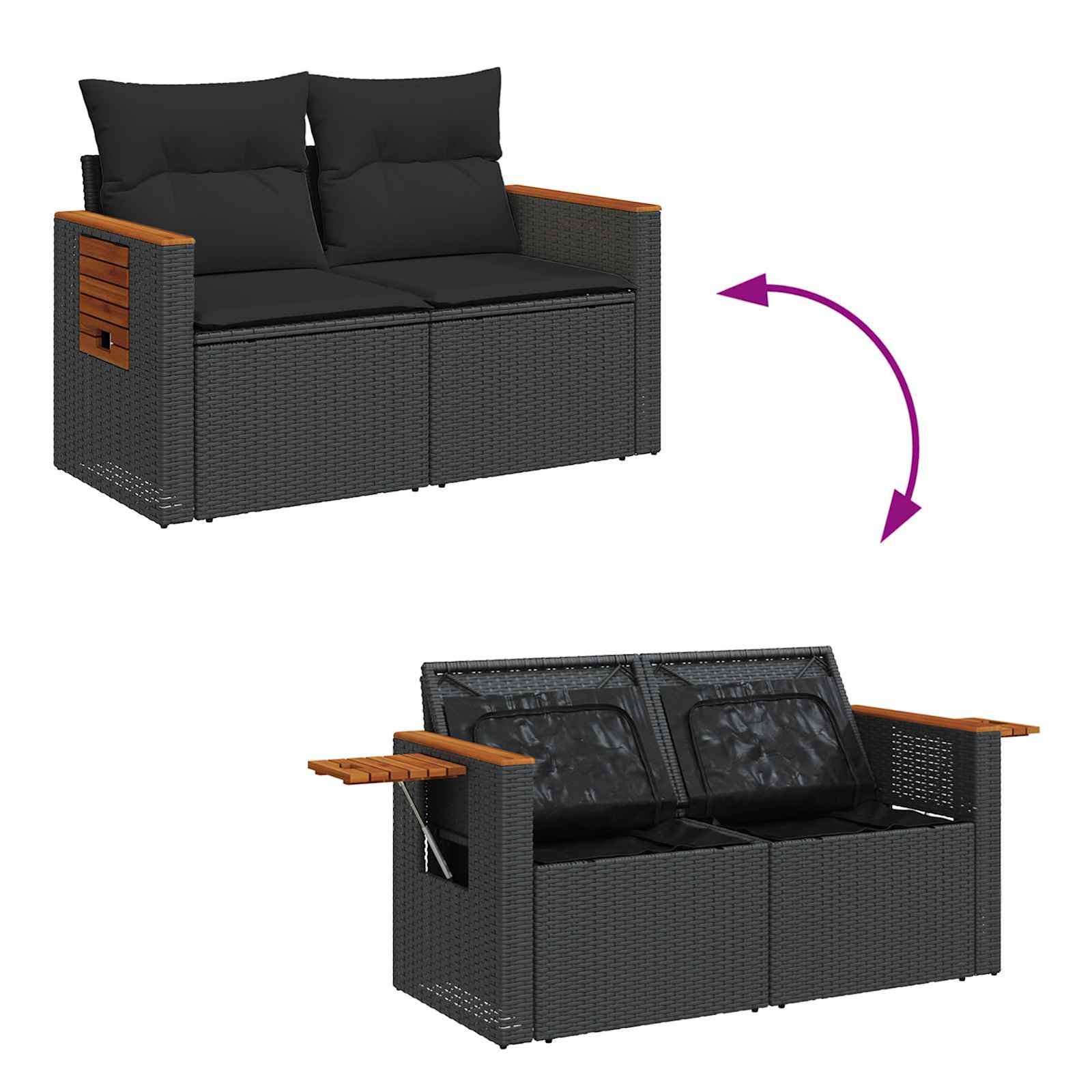 Gartensofa-set mit Kissen 10 pcs Schwarz Poly-Rattan