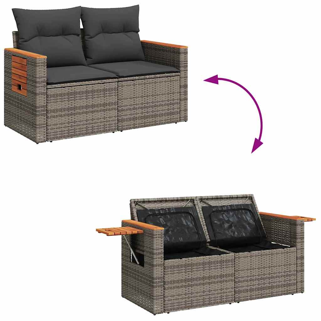 Gartensofa-set mit Kissen 13 pcs Grau Poly-Rattan
