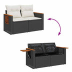 Gartensofa-set mit Kissen 13 pcs Schwarz und Creme Poly-Rattan