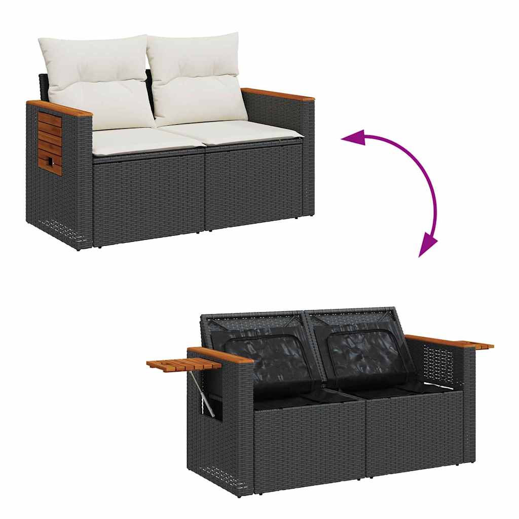Gartensofa-set mit Kissen 13 pcs Schwarz und Creme Poly-Rattan