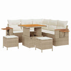 Gartensofa-set mit Kissen 9 pcs Beige und Creme Poly-Rattan