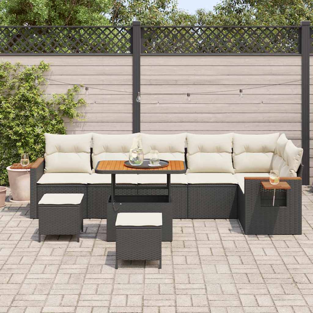 Gartensofa-set mit Kissen 11 pcs Schwarz und Creme Poly-Rattan