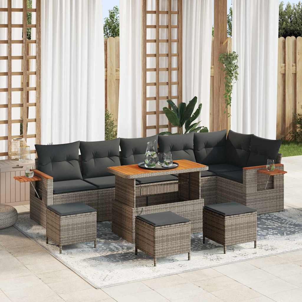 Gartensofa-set mit Kissen 12 pcs Grau Poly-Rattan