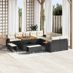 Gartensofa-set mit Kissen 17 pcs Schwarz und Creme Poly-Rattan