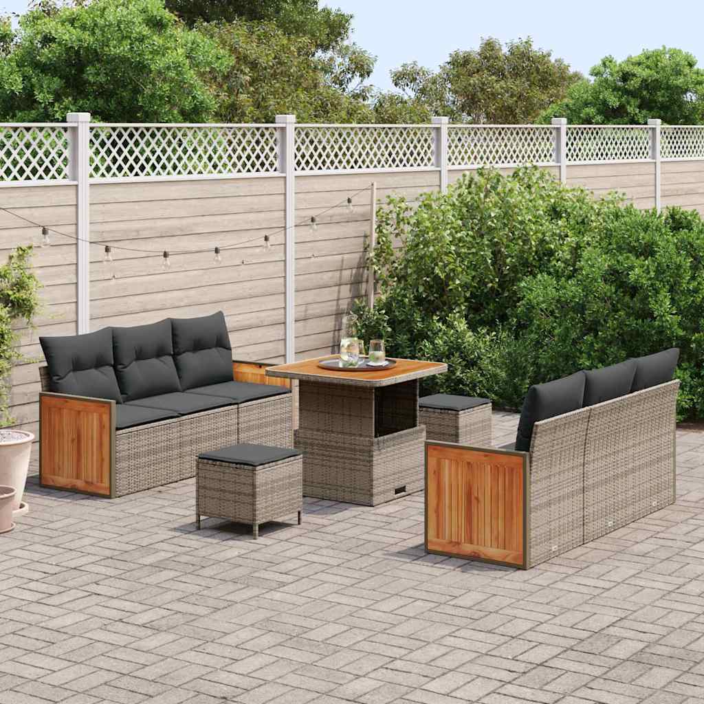 Gartensofa-set mit Kissen 11 pcs Grau Poly-Rattan