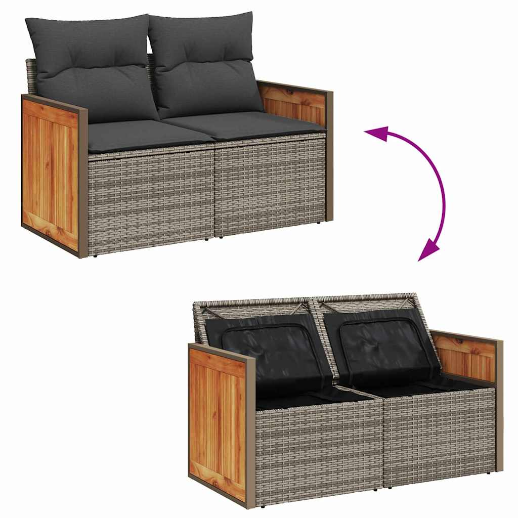 Gartensofa-set mit Kissen 11 pcs Grau Poly-Rattan