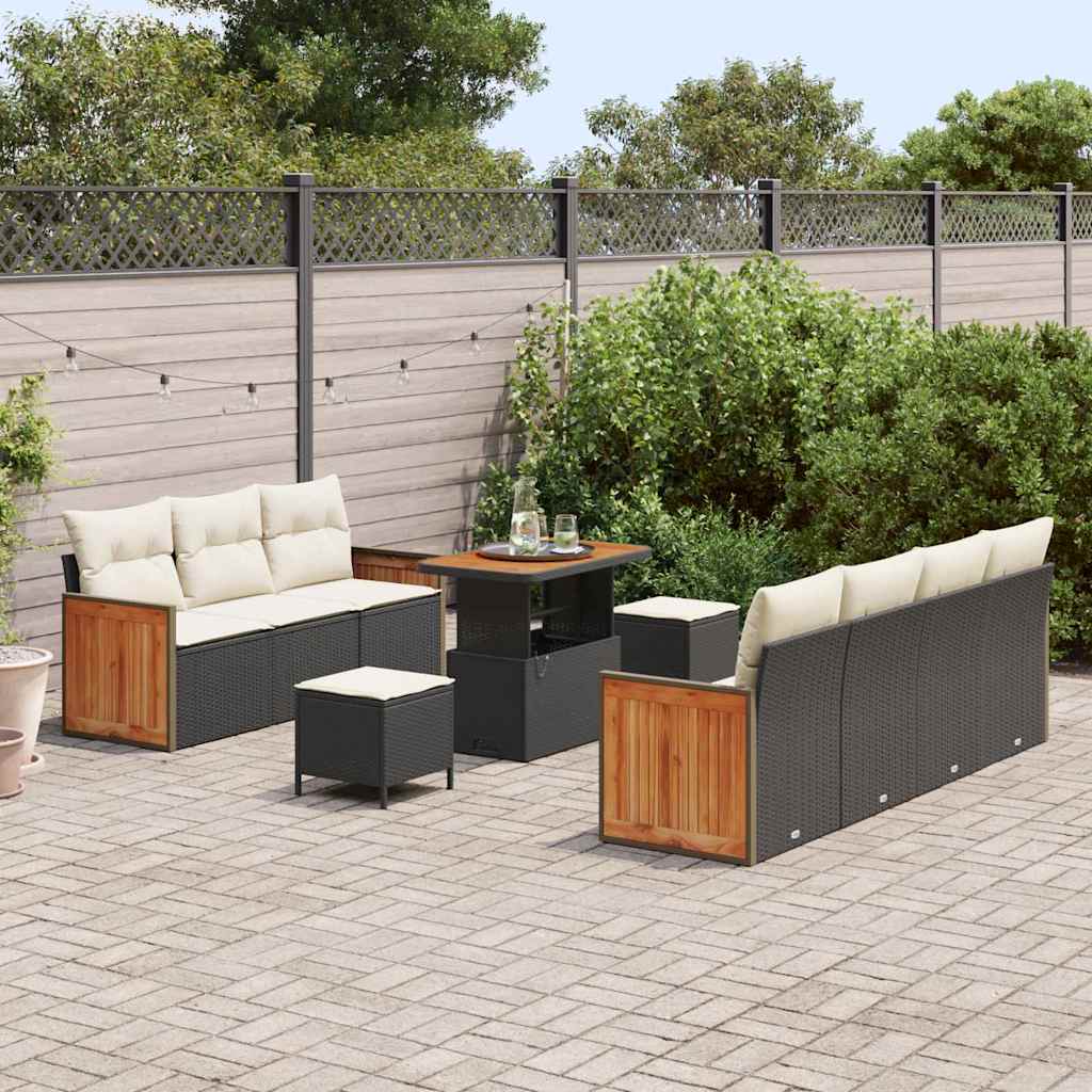 Gartensofa-set mit Kissen 13 pcs Schwarz und Creme Poly-Rattan