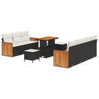 Gartensofa-set mit Kissen 13 pcs Schwarz und Creme Poly-Rattan