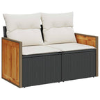 Gartensofa-set mit Kissen 13 pcs Schwarz und Creme Poly-Rattan