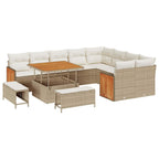 Gartensofa-set mit Kissen 13 pcs Beige und Creme Poly-Rattan