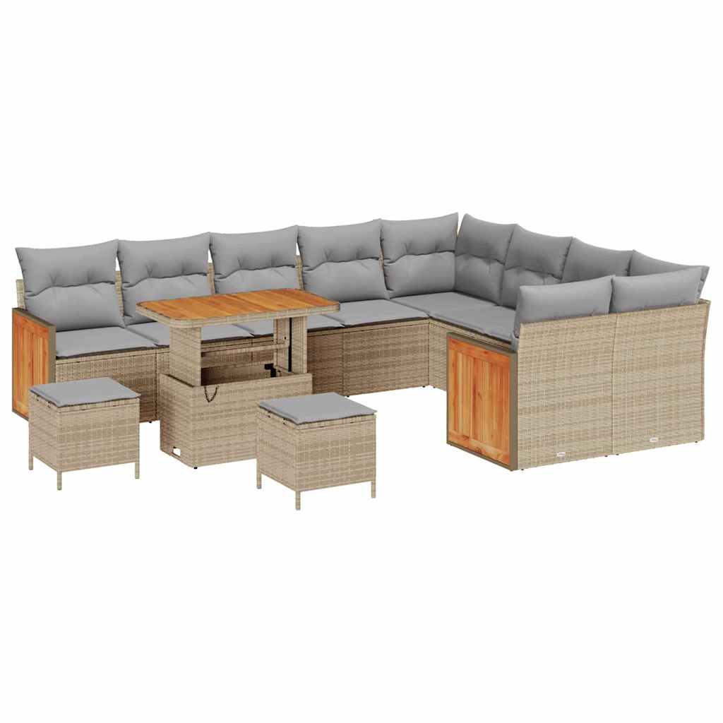 Gartensofa-set mit Kissen 13 pcs Beige und Hellgrau Poly-Rattan