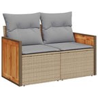 Gartensofa-set mit Kissen 13 pcs Beige und Hellgrau Poly-Rattan
