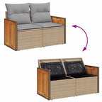 Gartensofa-set mit Kissen 13 pcs Beige und Hellgrau Poly-Rattan