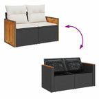 Gartensofa-set mit Kissen 17 pcs Schwarz und Creme Poly-Rattan