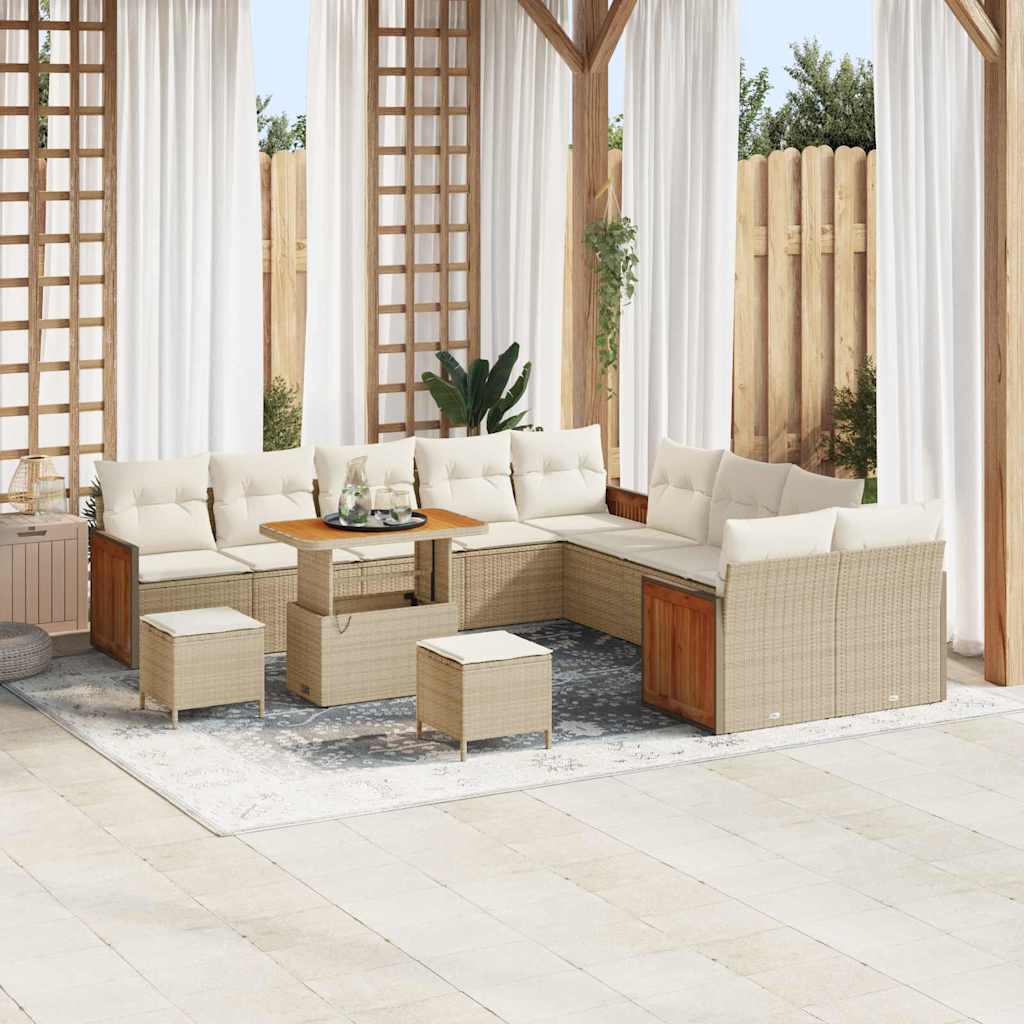 Gartensofa-set mit Kissen 17 pcs Beige und Creme Poly-Rattan