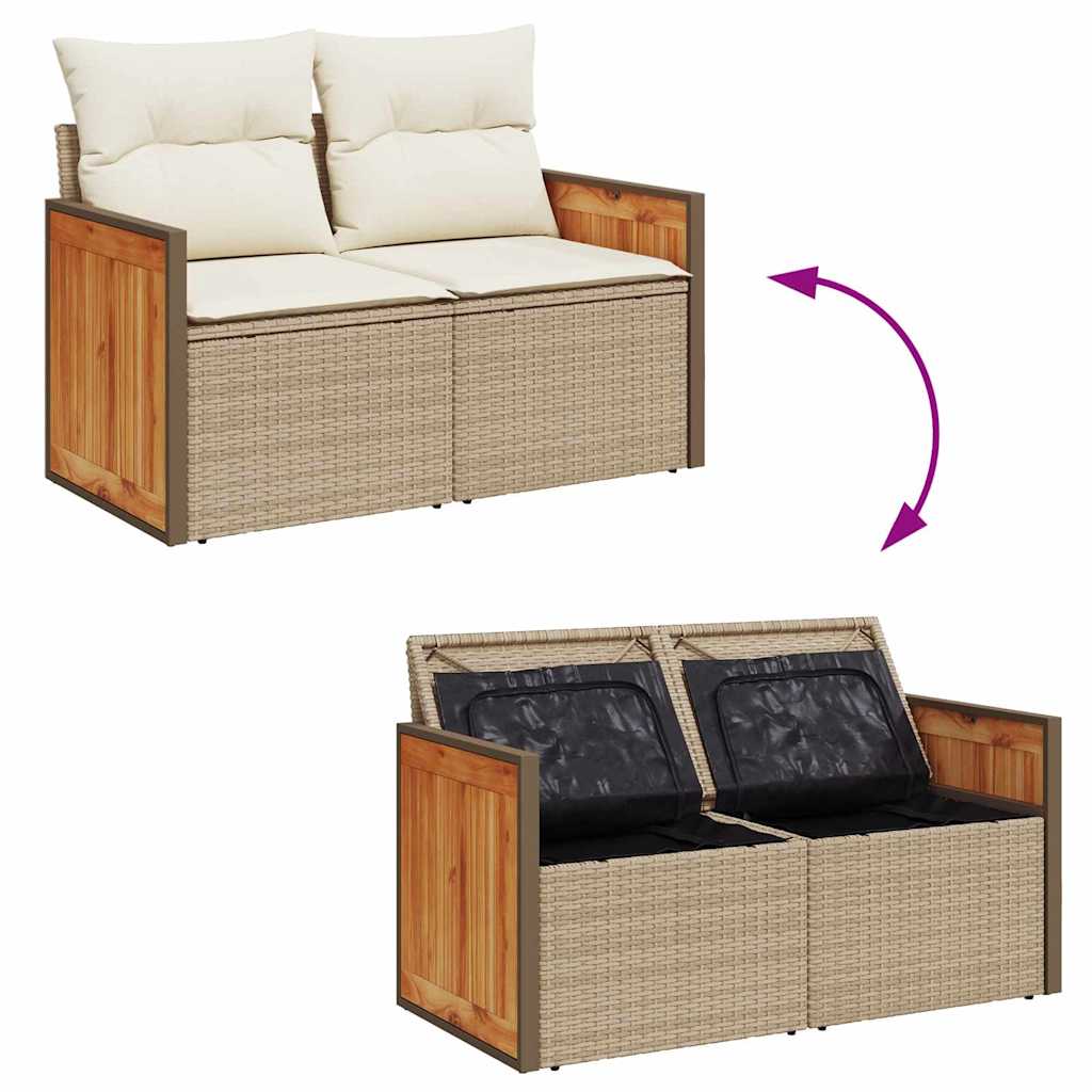 Gartensofa-set mit Kissen 17 pcs Beige und Creme Poly-Rattan