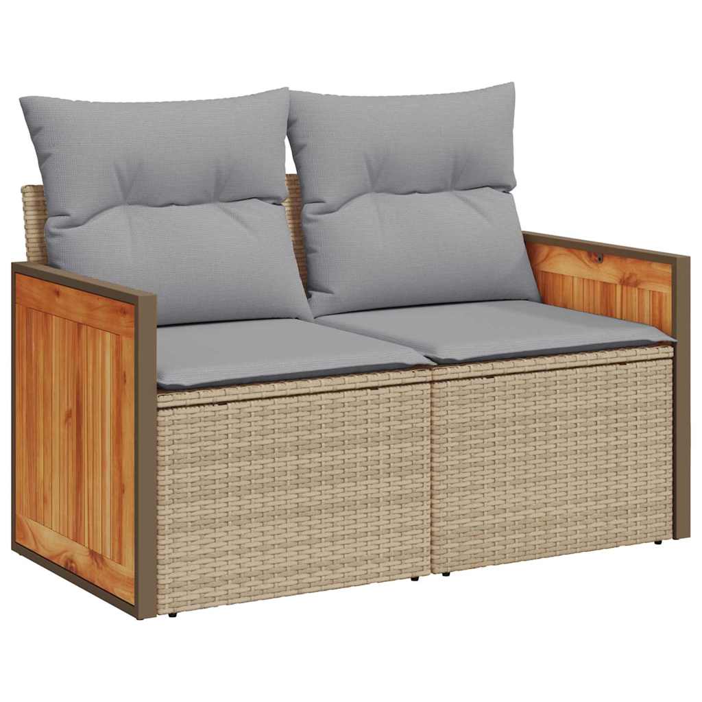 Gartensofa-set mit Kissen 17 pcs Beige und Hellgrau Poly-Rattan