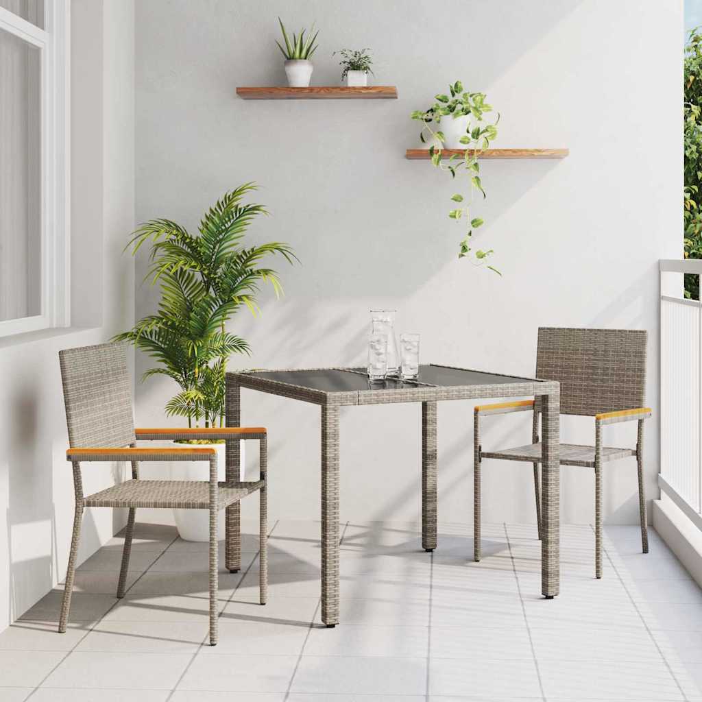 Garten Essgruppe 3 pcs Grau Poly-Rattan