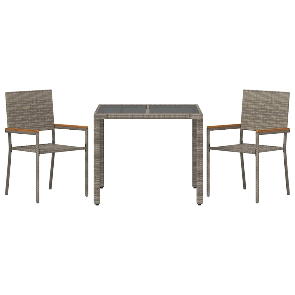 Garten Essgruppe 3 pcs Grau Poly-Rattan