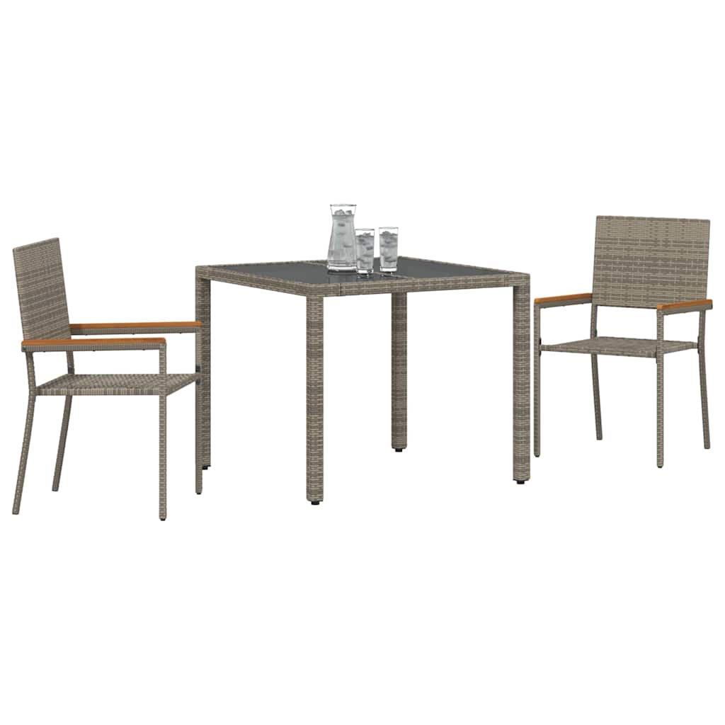 Garten Essgruppe 3 pcs Grau Poly-Rattan