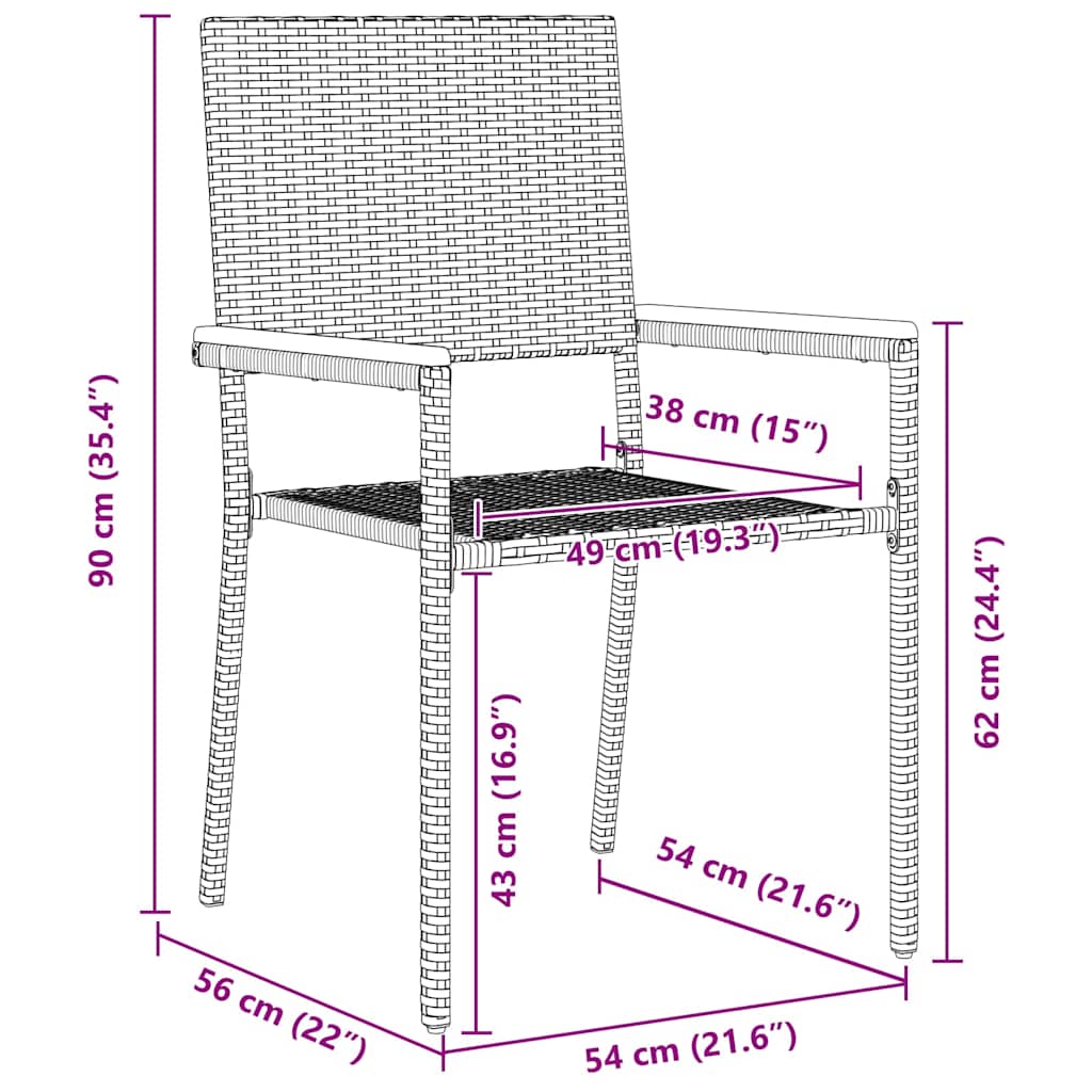 Garten Essgruppe 3 pcs Grau Poly-Rattan