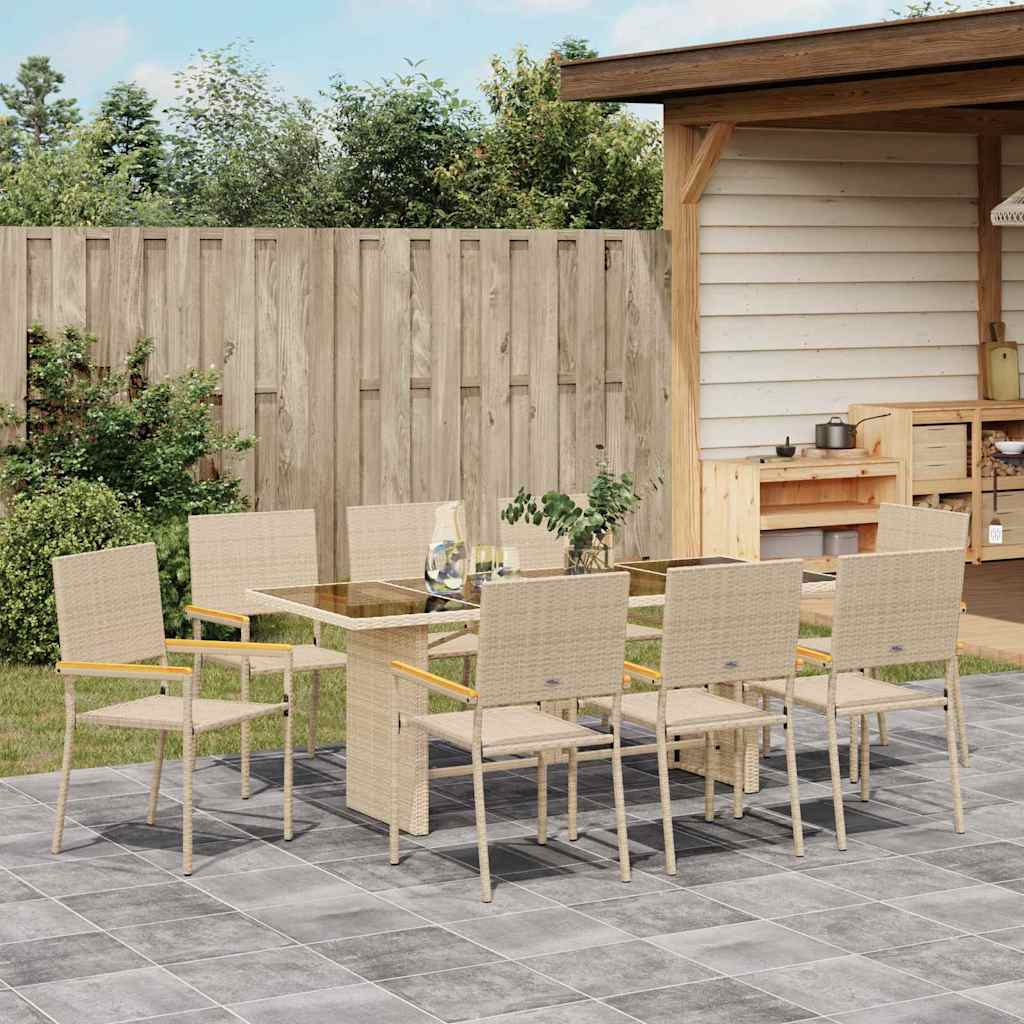 Garten Essgruppe 9 pcs Beige Poly-Rattan