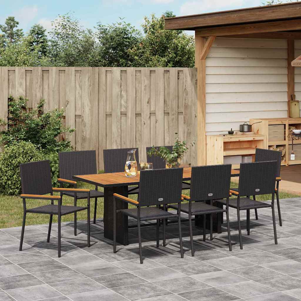 Garten Essgruppe 9 pcs Schwarz Poly-Rattan