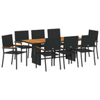 Garten Essgruppe 9 pcs Schwarz Poly-Rattan