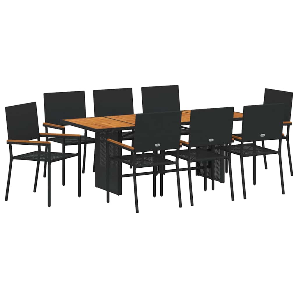 Garten Essgruppe 9 pcs Schwarz Poly-Rattan